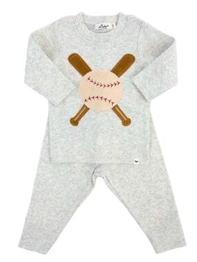 Oh Baby Light Gray Baseball Appliqué Kids Set